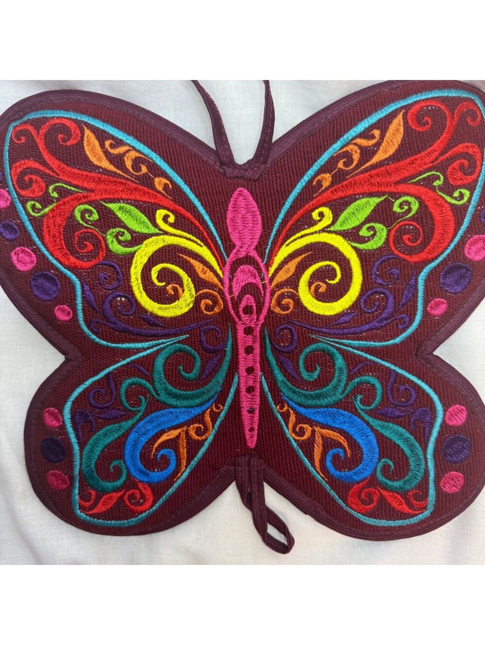 New Guatemala Embroidered Butterfly Pot Holder Hot Pad Trivet Colorful Folk Art